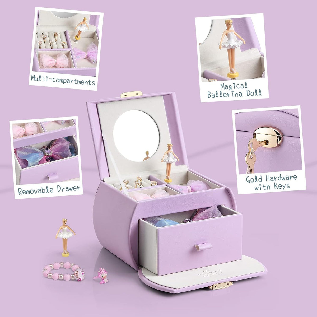 VLANDO 2 Layer Girls Musical Jewelry Box with Ballerina and Large - C.Purple - image 2