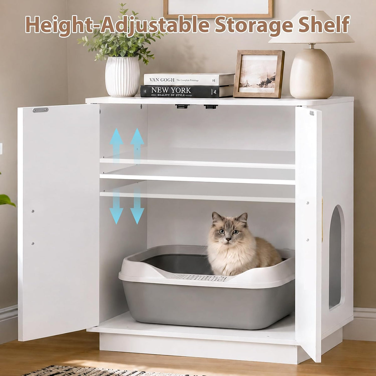 Gitelsnour 30.9'' Litter Box Enclosure Furniture, Hidden Storage - 27.6'' L x 17.7'' W x 31.3'' H / White - image 4