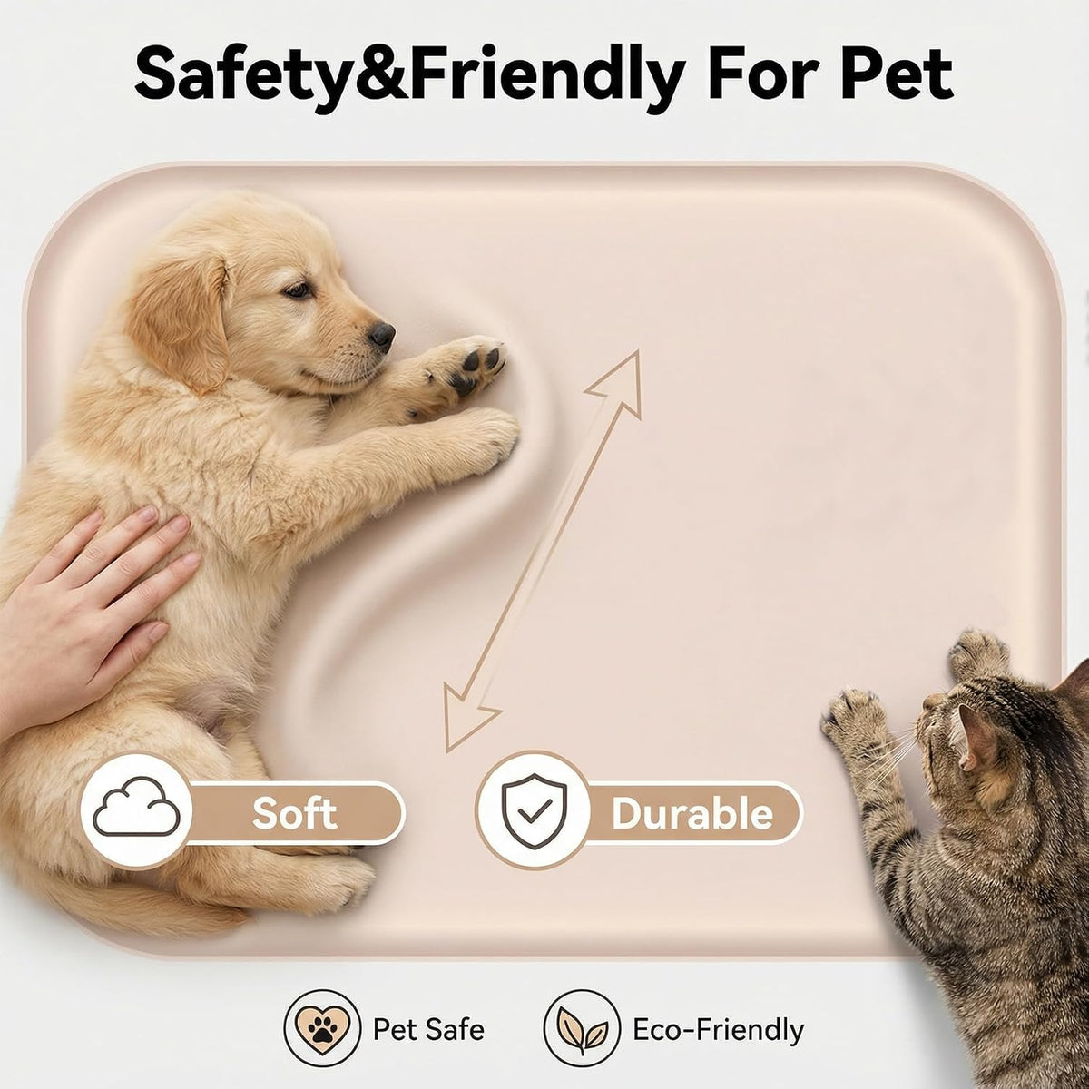 Non-Slip Silicone Dog Food Mat for Food and Water - 60 x 40 cm / Beige - image 3