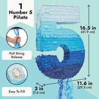 BLUE PANDA Pull String Pinata Number 5, Ombre Blue - Number 5 - image 3