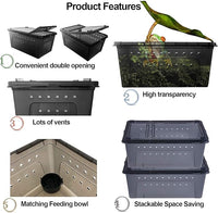 kathson Reptile Feeding Box Portable Small Snake Terrarium Habitat Mini Pet Breeding Cage Hatching Container Transparent Lizard Houses for Tarantula Spider Scorpion Gecko Frog 2PCS (Black)