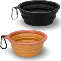 Portable Collapsible Dog Bowl for Water or Food Great Pet Travel Bowl - Brown Black / Standard 12oz 2-Pack