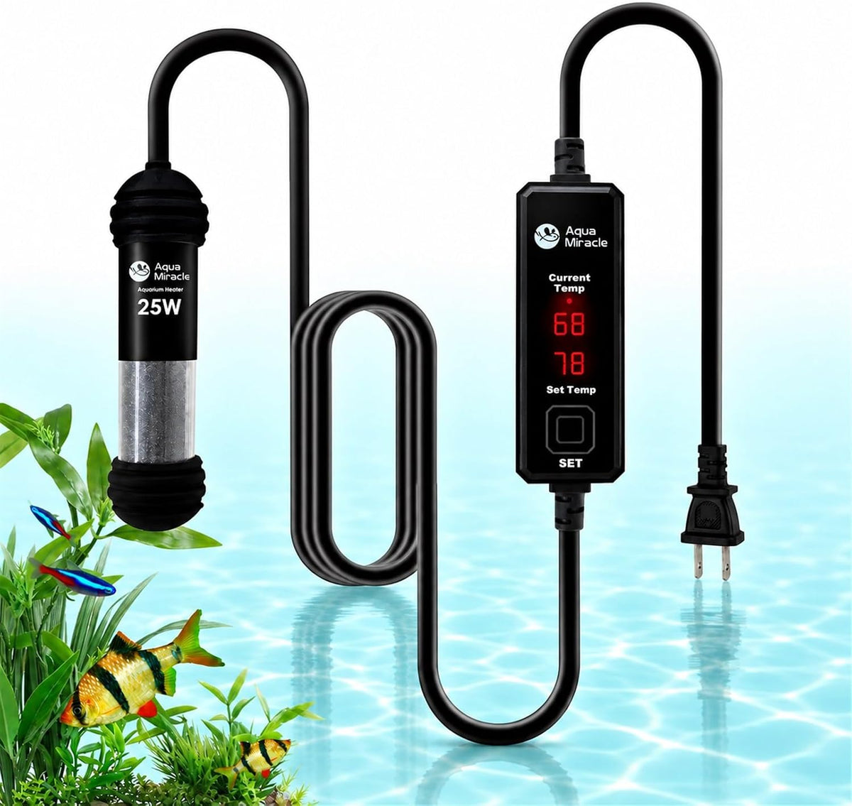 AquaMiracle 100W Dual LED Display Small Aquarium Heater for 10-20 Gal - 3-5 Gal Tanks