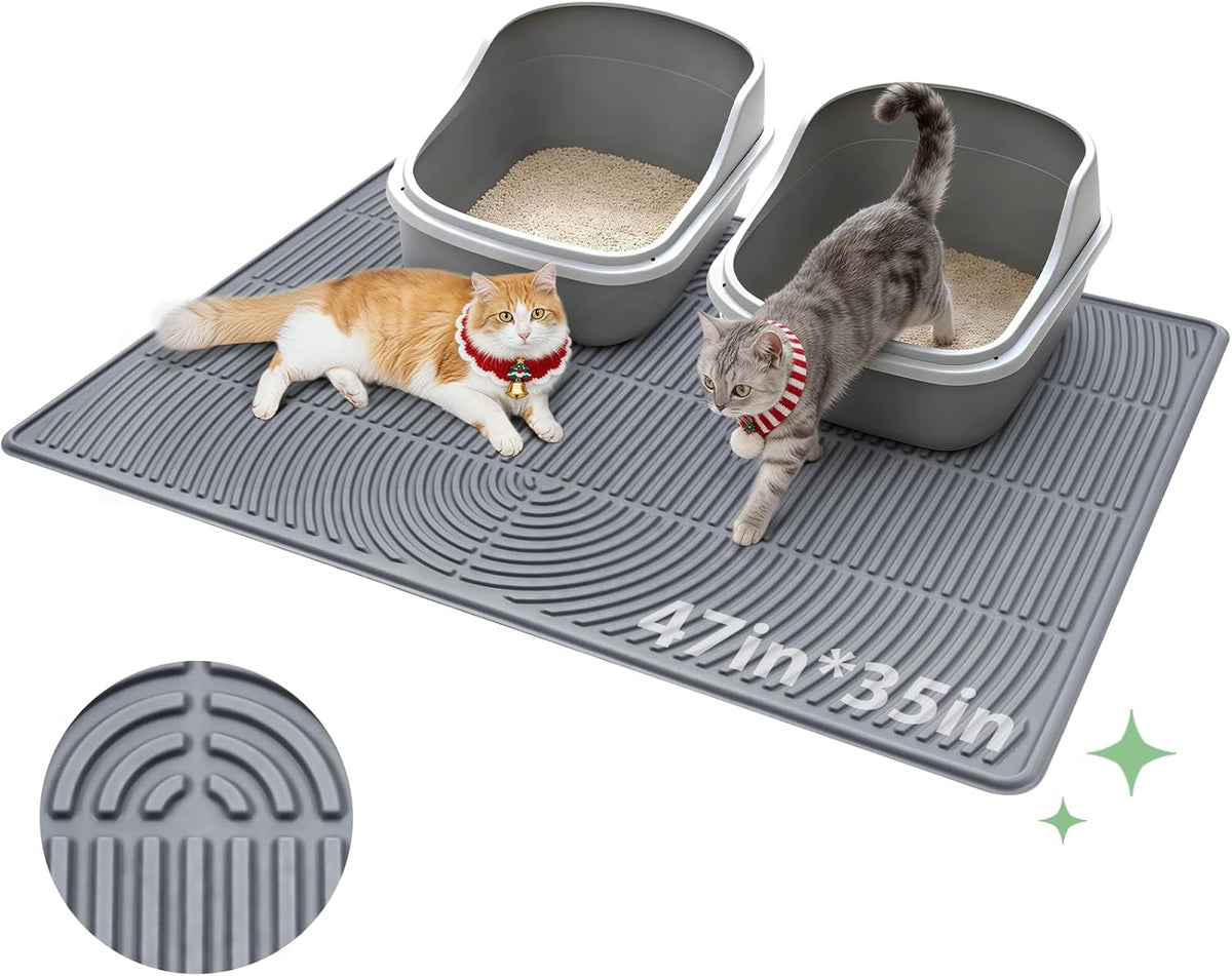 Cat Litter Mat,47" x 35" Extra Large Silicone Waterproof Litter Trapping Mat for Scatter Control - 47" x 35" / Grey