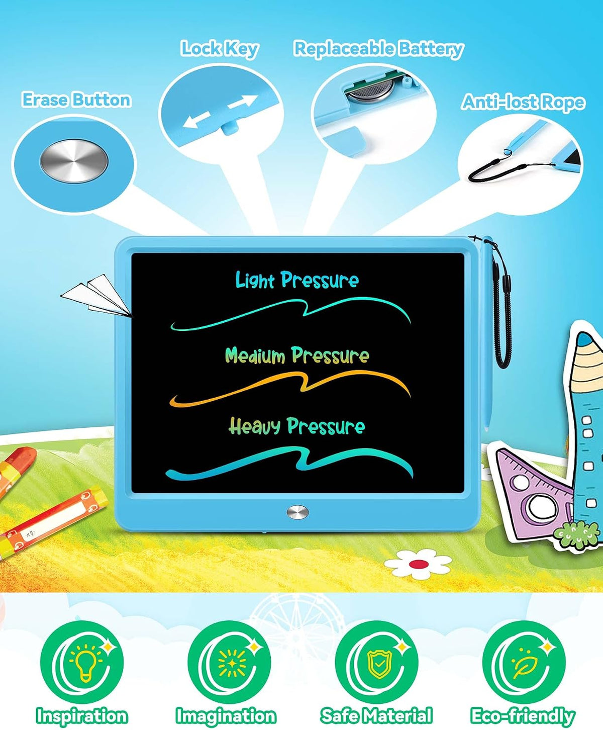 KOKODI 12 Inch LCD Writing Tablet with Anti-Lost Stylus - Blue / 12 inch - image 4