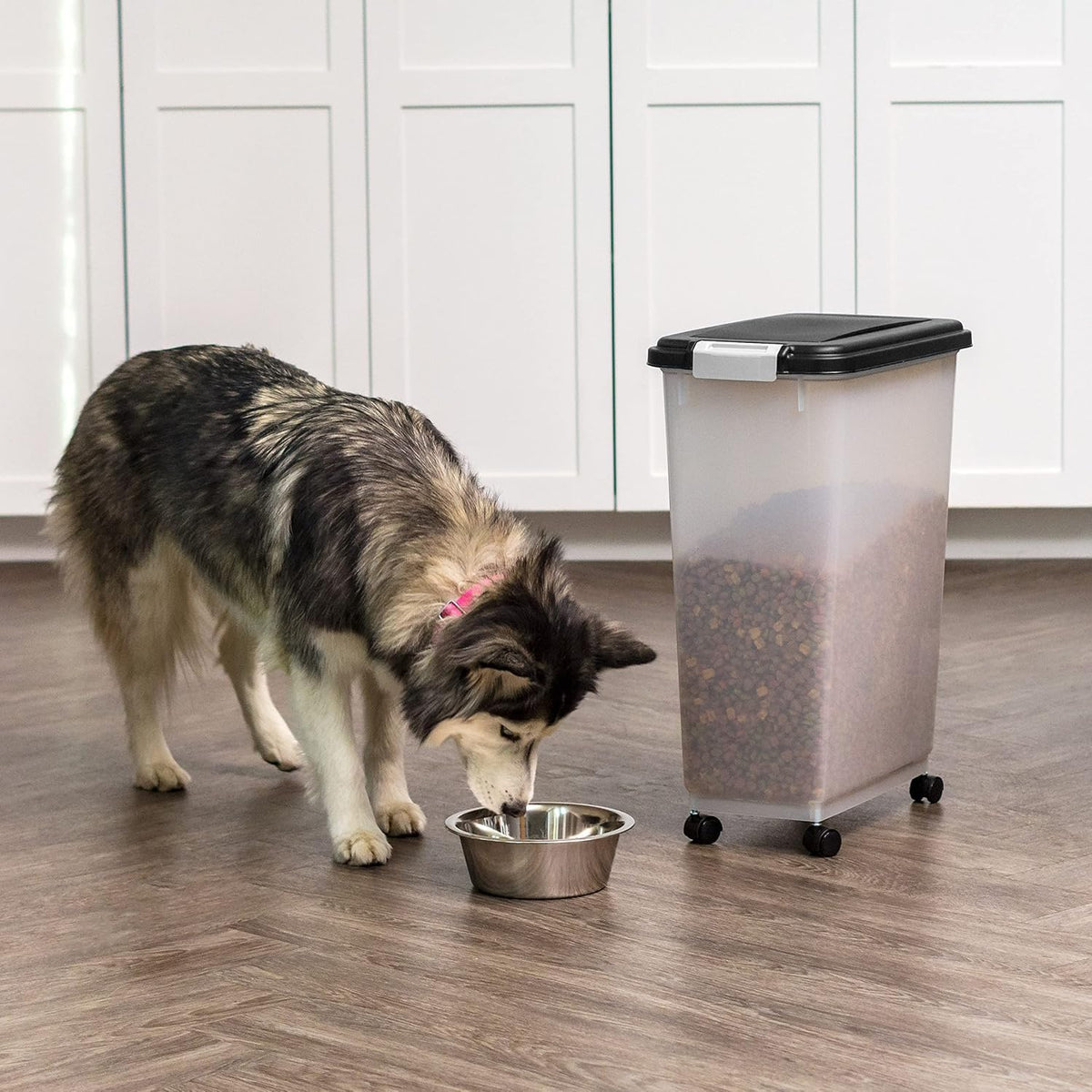 IRIS USA Airtight Pet Food Storage Rolling Container - 38 lbs / Black - image 2