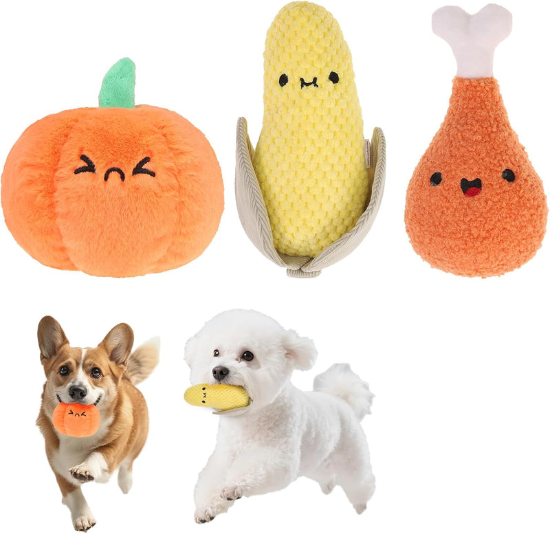 Christmas Dog Toys, Durable Crutch Bone Rope Toys 4 Pack - Corn &Pumpkin & Chicken