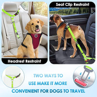 SlowTon Dog Seat Belt for Car - L.Lime Green / Medium/Large (Headrest + Clip) - image 2