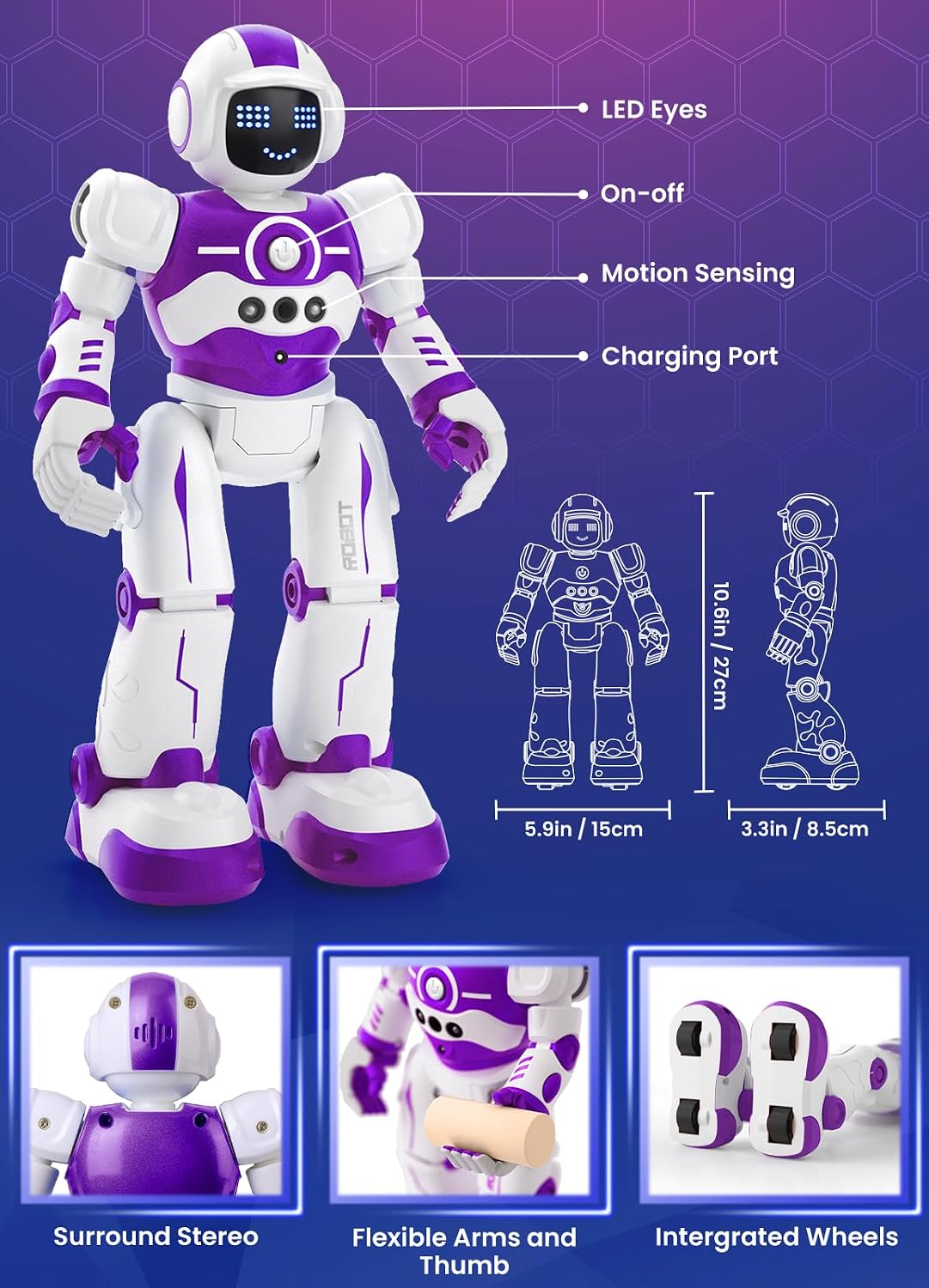 Robot Toys for Kids, Rechargeable Remote & Gesture Control Robots – Fun for Kids & Family - Purple - image 2