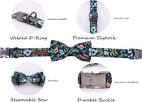 Dog Collar with Bow, Elegant Little Tail Blue Plaid Boy Dog Collar Cute Bow – Essentials for Dogs - Dark Blue Flower / X-Large (Pack of 1) - image 3