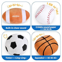 KMUYSL Baby Toys 0-12 Months, My First Sports Bag Plush Toy - 4 Sensory Balls Soft Toys with Crinkle, Rattles for 0-3-6-9-12 Month Newborn Infant, 1st Birthday for Babies Boys Girls Age 1
