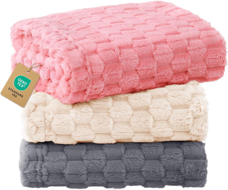 Luciphia 300GSM Fleece Dog Blanket Washable Soft Pcs3-Grey/White/Pink - Pcs3-grey/White/Pink / L(41''x31'')