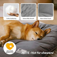 FUNNY FUZZY 30x20 Washable Dog Bed Crate Mat, 2 in1 Pet Pillow Sleeping Bed, Fluffy Deluxe Kennel Mattress for Medium Dog and Cat,Charcoal Grey,M