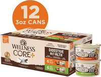 Wellness CORE+ Digestive Health Pate Adult Wet Cat Food, Natural, Protein-Rich, Grain Free, 3 Ounce, 12 Pack (Chicken & Turkey Variety Pack)