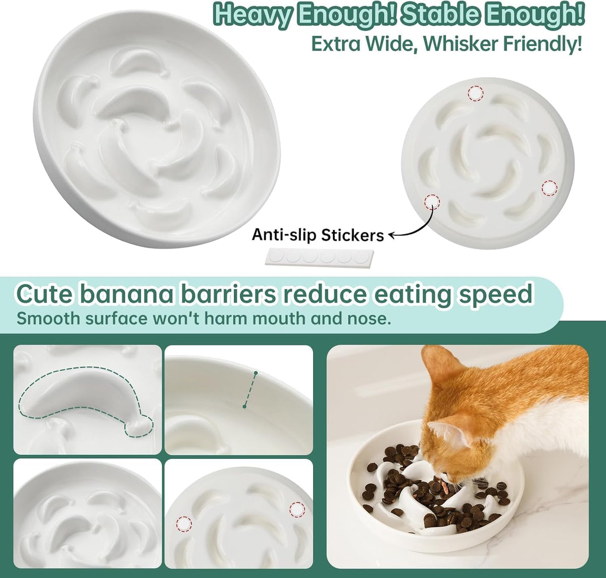 Ceramic Slow Feeder Cat Bowl - White / 1.2"H Standard - image 4