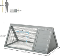 PawHut 46" x 24" Wooden A-Frame Outdoor Rabbit Hutch, Small Animal Cage, Bunny Hutch with Outside Run & Ventilating Wire, Gray