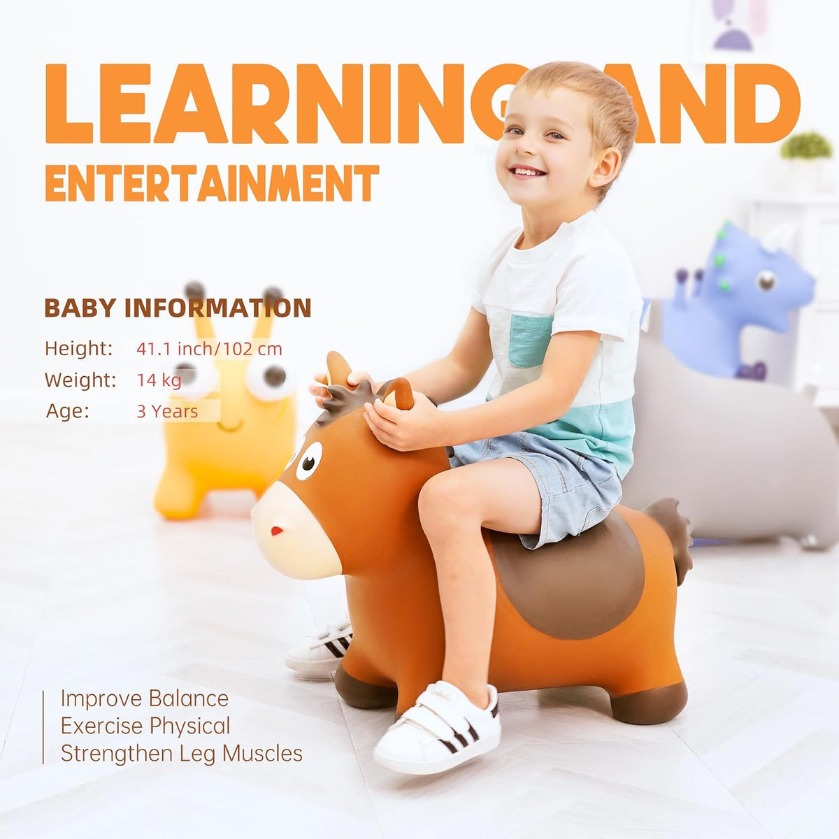 ZOOJOY Inflatable Horse Hopping Toy - Brown Horse - image 2