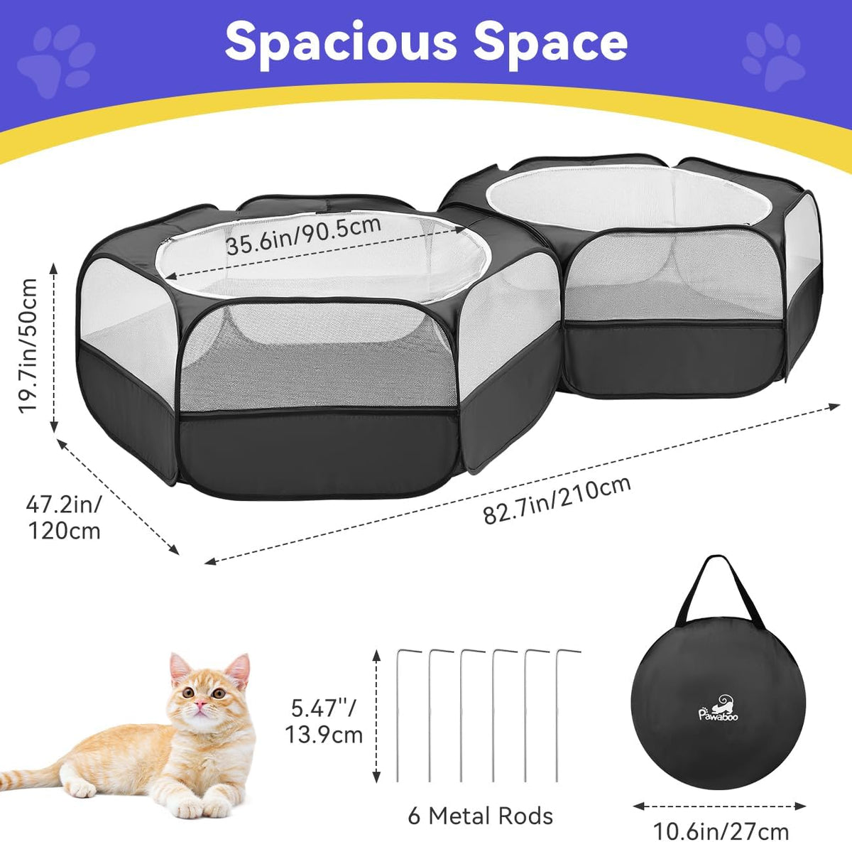 Pawaboo Small Animal Playpen, Waterproof Portable Pet Cage Tent - T-Classic Black / 2 - image 3