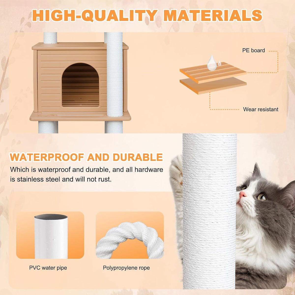 62"Tall Outdoor Cat Tree,Weatherproof Large Cat Condo with Scratching Posts – Essentials for Cats - CTT-6 - image 3