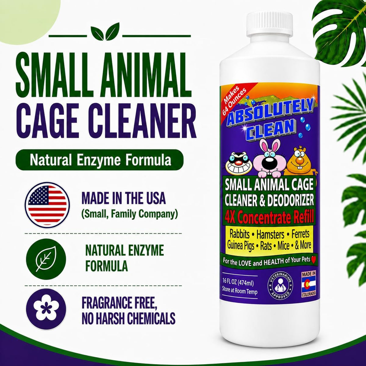 Absolutely Clean Amazing Small Animal Cage Cleaner - 16 Fl Oz Concentrate (Makes 64oz) - image 2