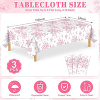 3 Pack Plastic Birthday Tablecloth - Pink Floral - image 2