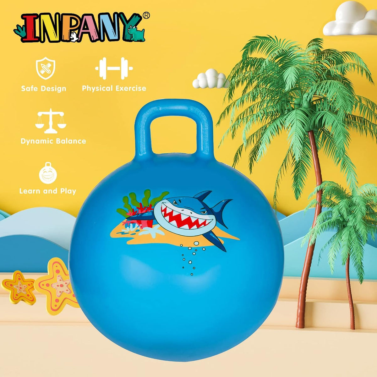 INPANY Bouncy Ball with Handle - Blue Shark - image 2