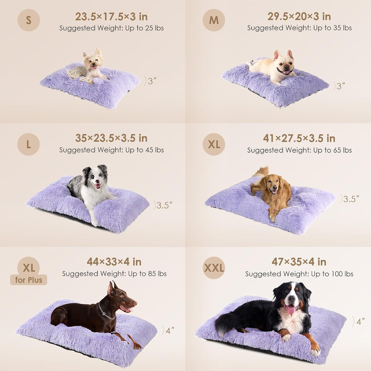 EHEYCIGA Fluffy Dog Crate Bed, Plush Extra Large Dog Pillow - Purple / 41 x 27.5 - image 3