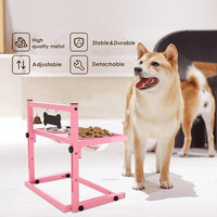 SHAINFUN Elevated Bowls for Small and Medium Dogs, Raised Stand With 2 Stainless Steel Food & Water Bowls, Adjustable Height Feeder for Puppy & Cats, Cute Pink