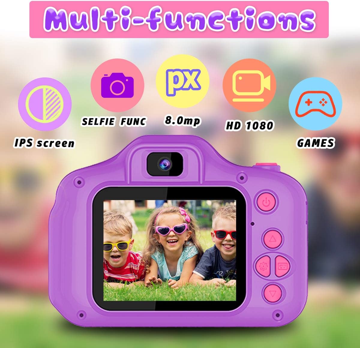 Seckton Upgraded Kids Selfie Camera - Purple - image 2
