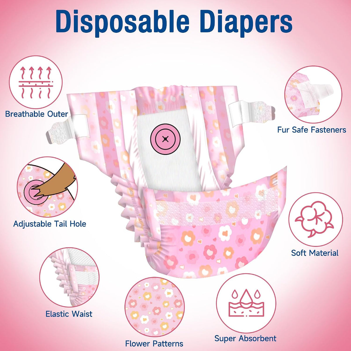 Pet Soft Dog Diapers Female, Disposable Female Dog Diaper - Pink Flower / Large(36Pcs) - image 4
