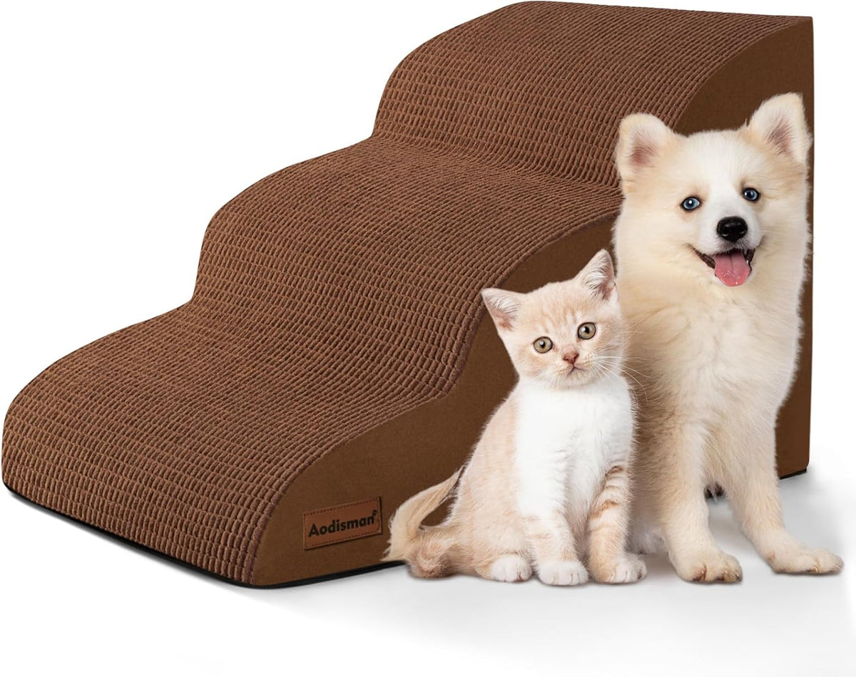 Dog Stairs for Small Dogs and Cats - Brown / 3 / Standard 3-Step 15.7"H