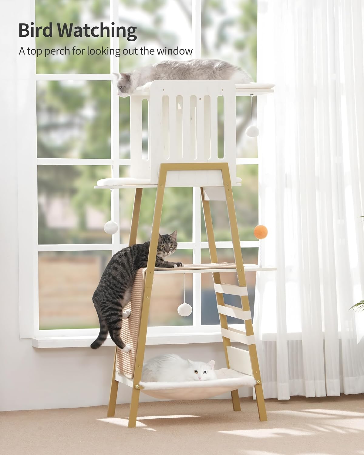 Modern Cat Tree, Big Hammock - White - image 4