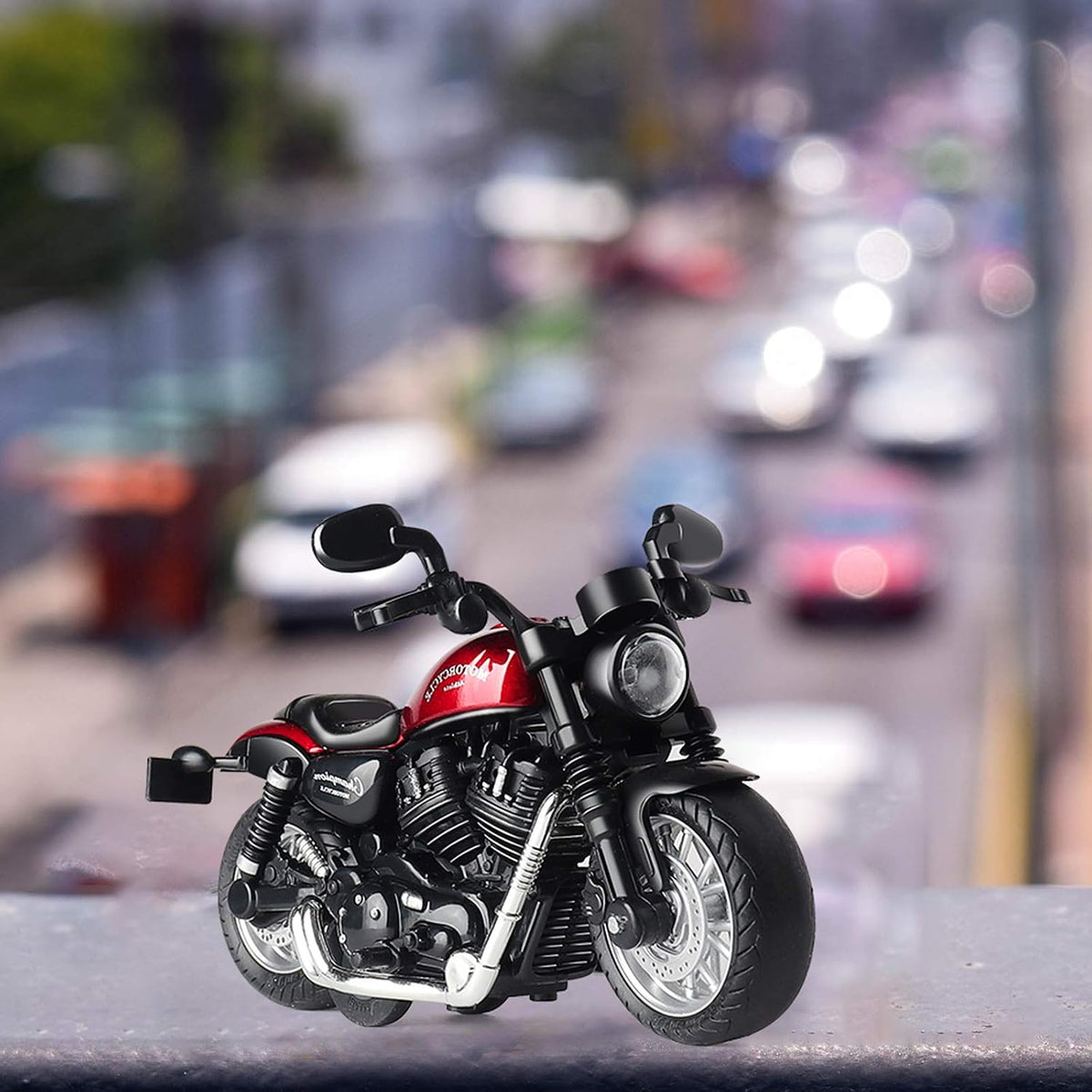 Toy Motorcycle, Pull Back Moto Bike Toy with Sound and Light – Fun for Kids & Family - Red - image 3