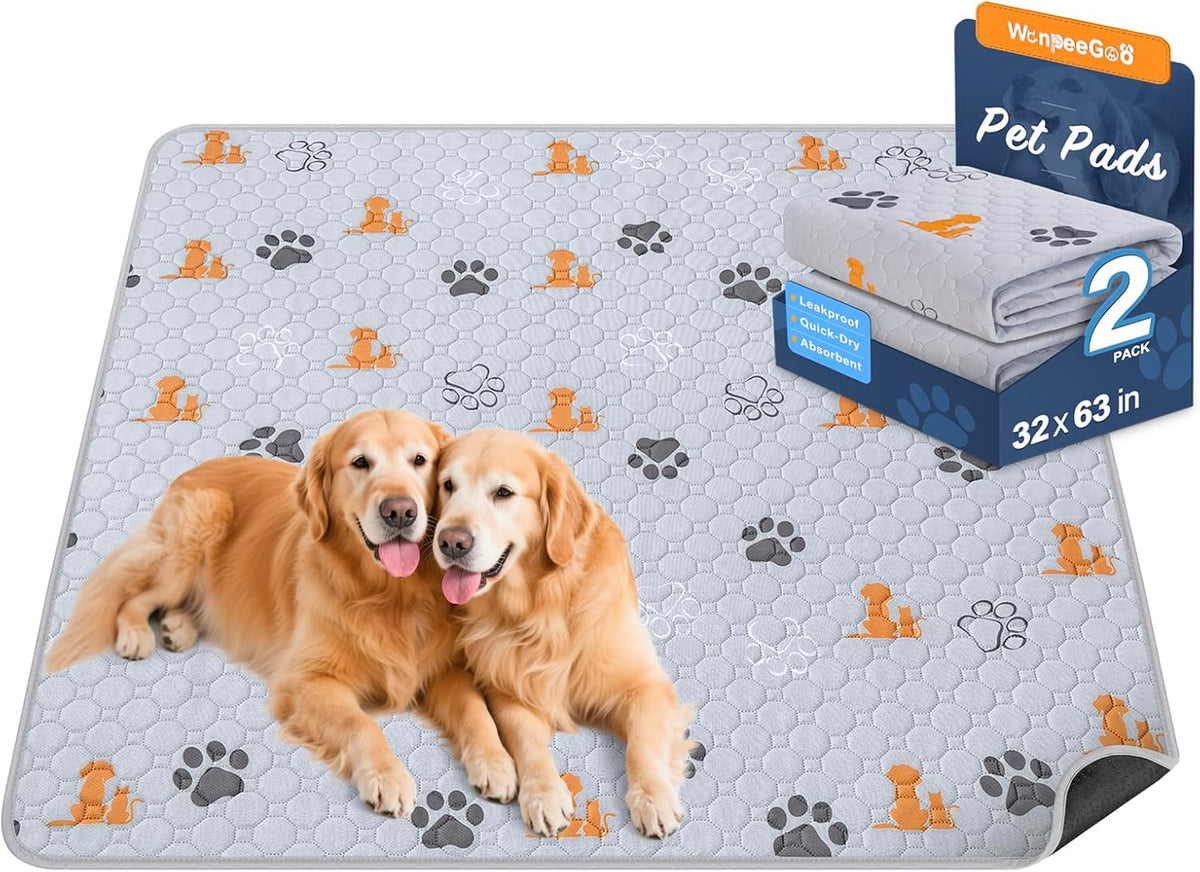 Washable Pee Pads for Dogs, Waterproof - Orange / 32"x63" (Pack of 2)