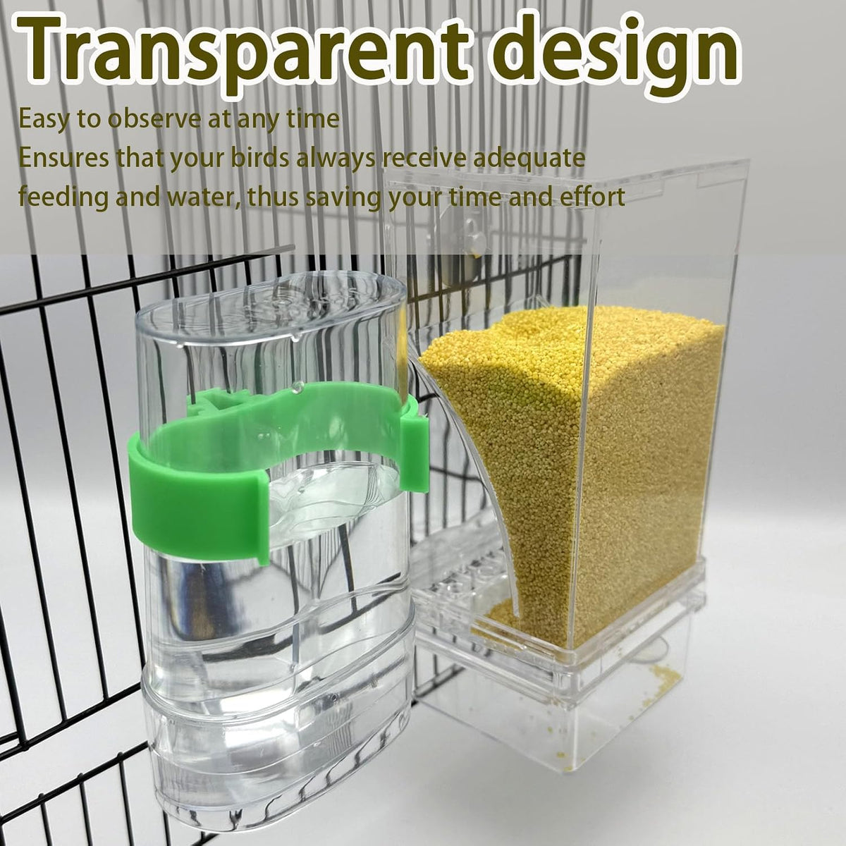 Automatic No Mess Bird Feeder Water Dispenser Set – Essentials for Birds - Transparent + Green - image 3