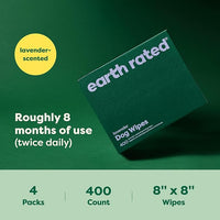 Earth Rated Dog Wipes, Hypoallergenic, Cleaning and Hydrating, for Grooming Paws, Body and Butt, Lavender Scented, 400 Count
