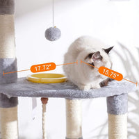 Heybly Cat Tree, Cat Tower for Indoor Cats with Scratching Board, Multi-Level Cat Furniture Condo with Feeding Bowl, Light Gray HCT010MW