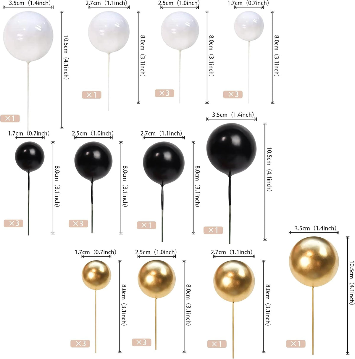 ZHUOWEISM ball cake toppers, 24 mini balloon picks in blue, gold and white - view 11