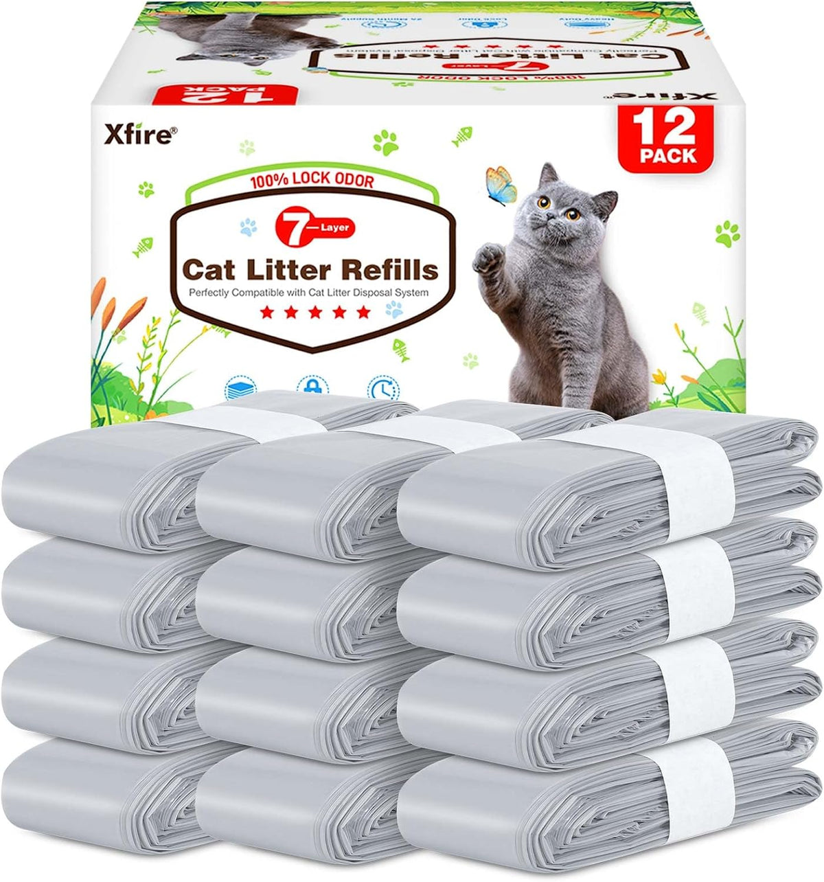 12 Pack Cat Litter Refill Bags - Gray