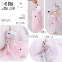 Perfectto Design Ballerina Unicorn Doll Stuffed Animal for Girls - Plush Toy Doll Set, Bag, Tutu Cloths, Wings - Play Set for 3 4 5 Year Old Girl Gift for Little Girl, Birthday, Christmas Age 3-9