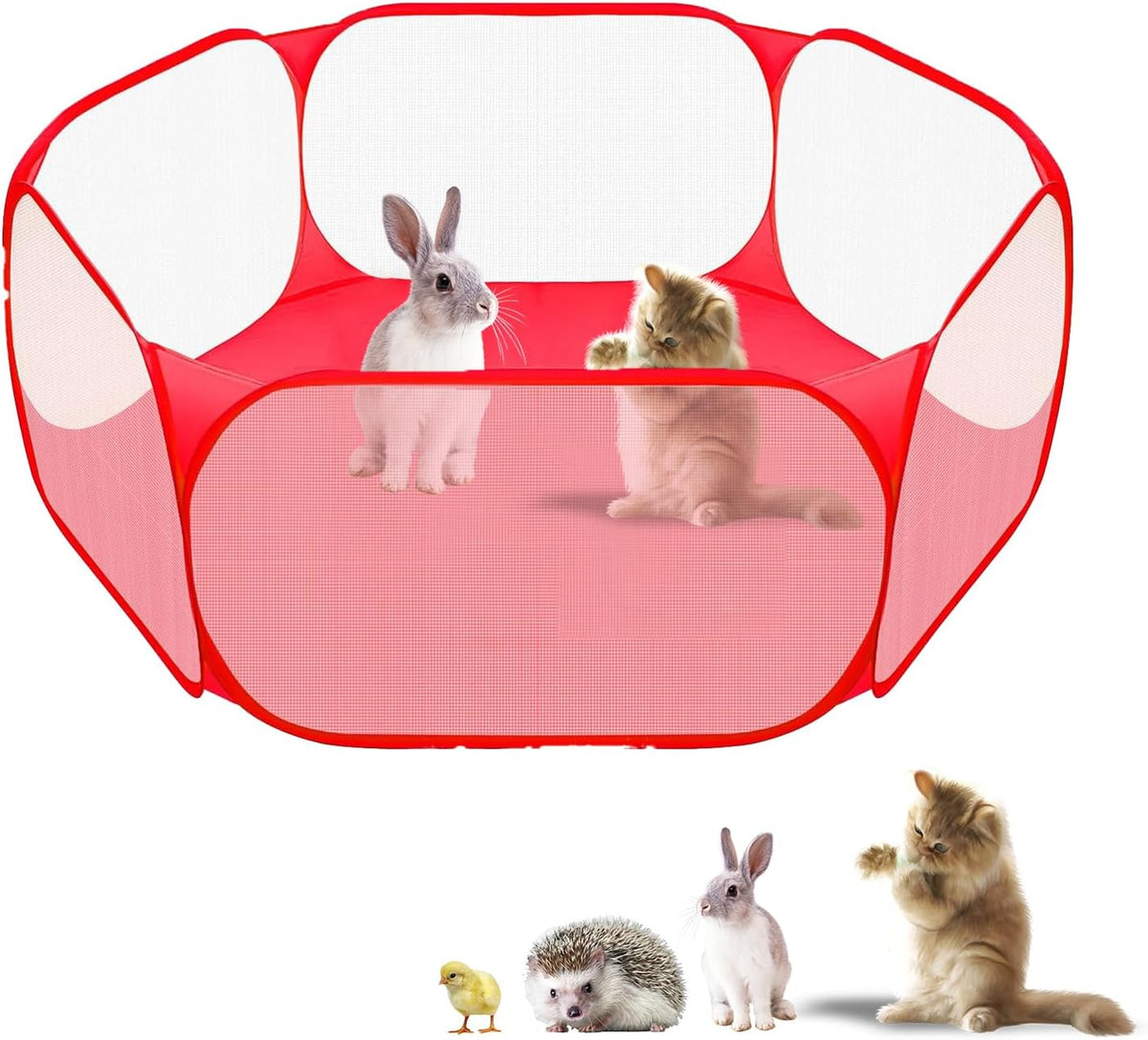 Small Animals Playpen, Portable Pop-up Open Interactive Pet Tent - Red