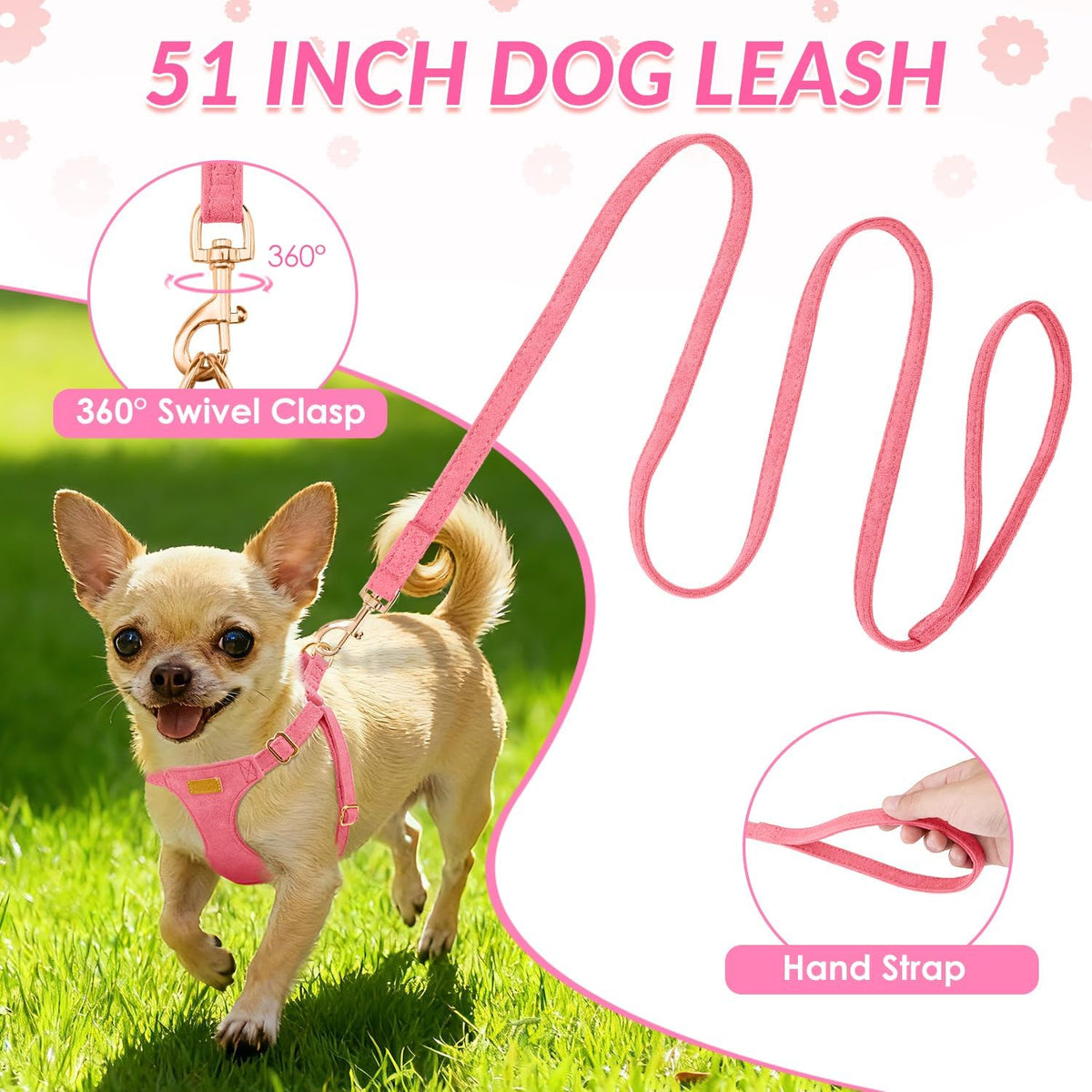 SlowTon No Pull Dog Harness with Leash for Small Medium Dogs - XX-Small(2.2-6lb) / Solid Pink - image 4