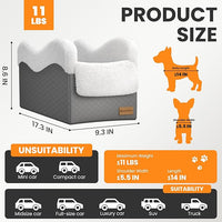 Portable Small Dog Seat for Car,Luxury Center Console Dog Car Seat Booster with Safety Tethers,Auti-Collapse Pet Travel Carrier for SUV,Truck.(Dark Grey/White)