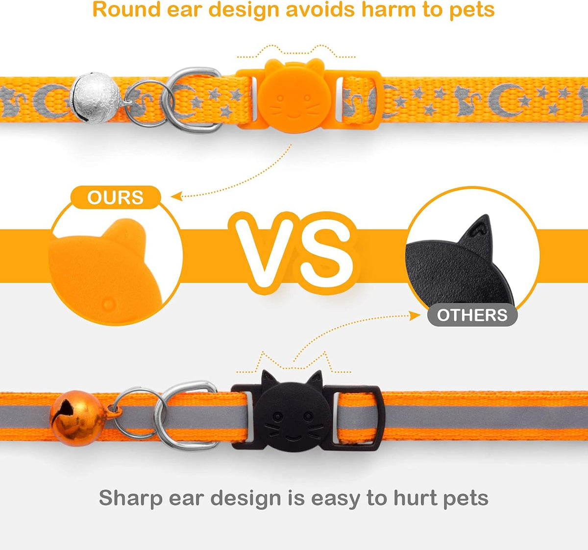 LLHK 2 Pack Breakaway Cat Collars & 2 Pcs Name Tags - Orange - image 2