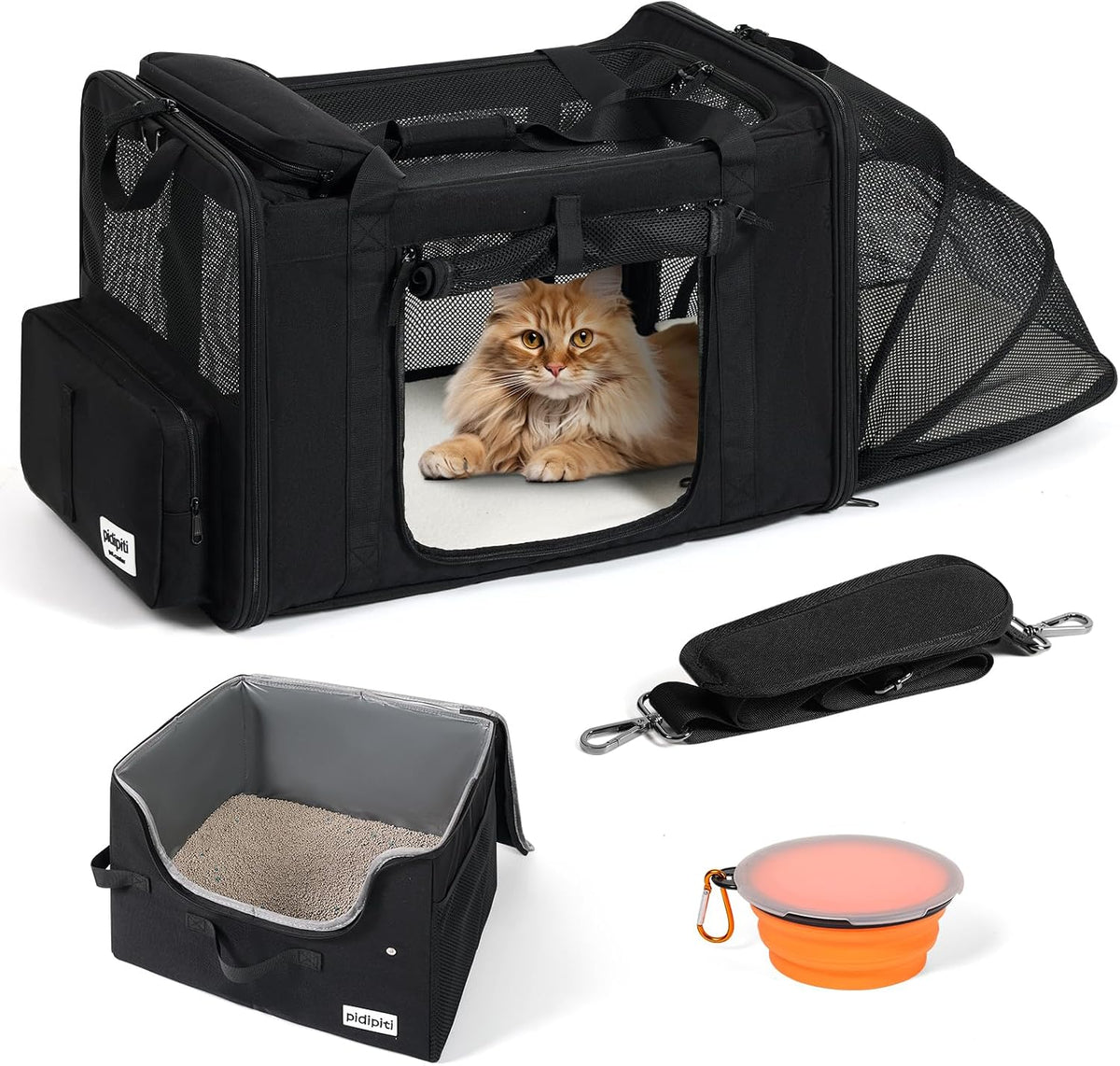 25x17x17 Extra Large Expandable car cat Carrier with a Litter Box – Essentials for Cats - 25.5"L x 17.0"W x 17.0"H / High side litter box