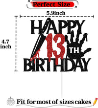 Black glitter Killer Happy 13th Birthday cake topper for a horror Halloween party - view 15