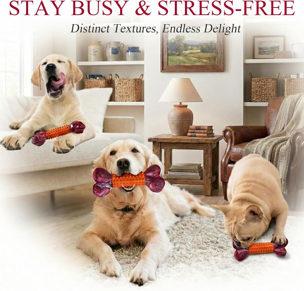 Tough Dog Toys for Aggressive Chewers: Beef Flavored Long Lasting Dog - 2 PC-Peanut Butter-Orange - image 3