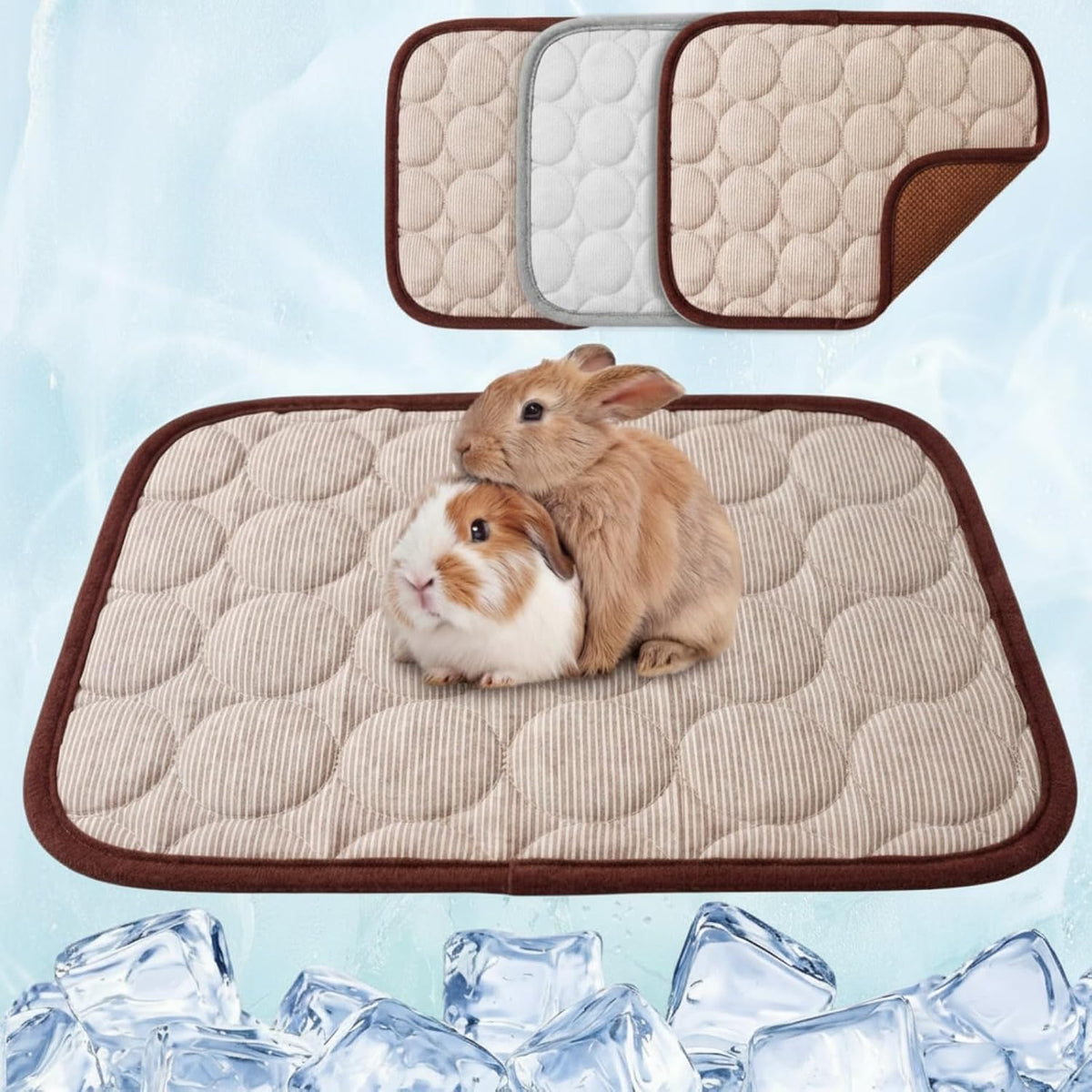 Jetec 3 Pcs Guinea Pig Beds, Fleece Small Animal Mats - Ice Silk / Summer / Brown