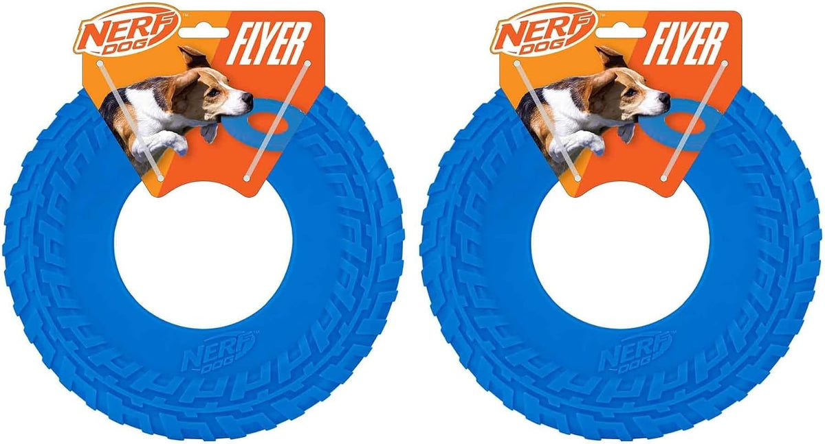 Nerf Dog Tire Flyer Dog Toy Gift Set - Blue / 10 Inch (Pack of 2)