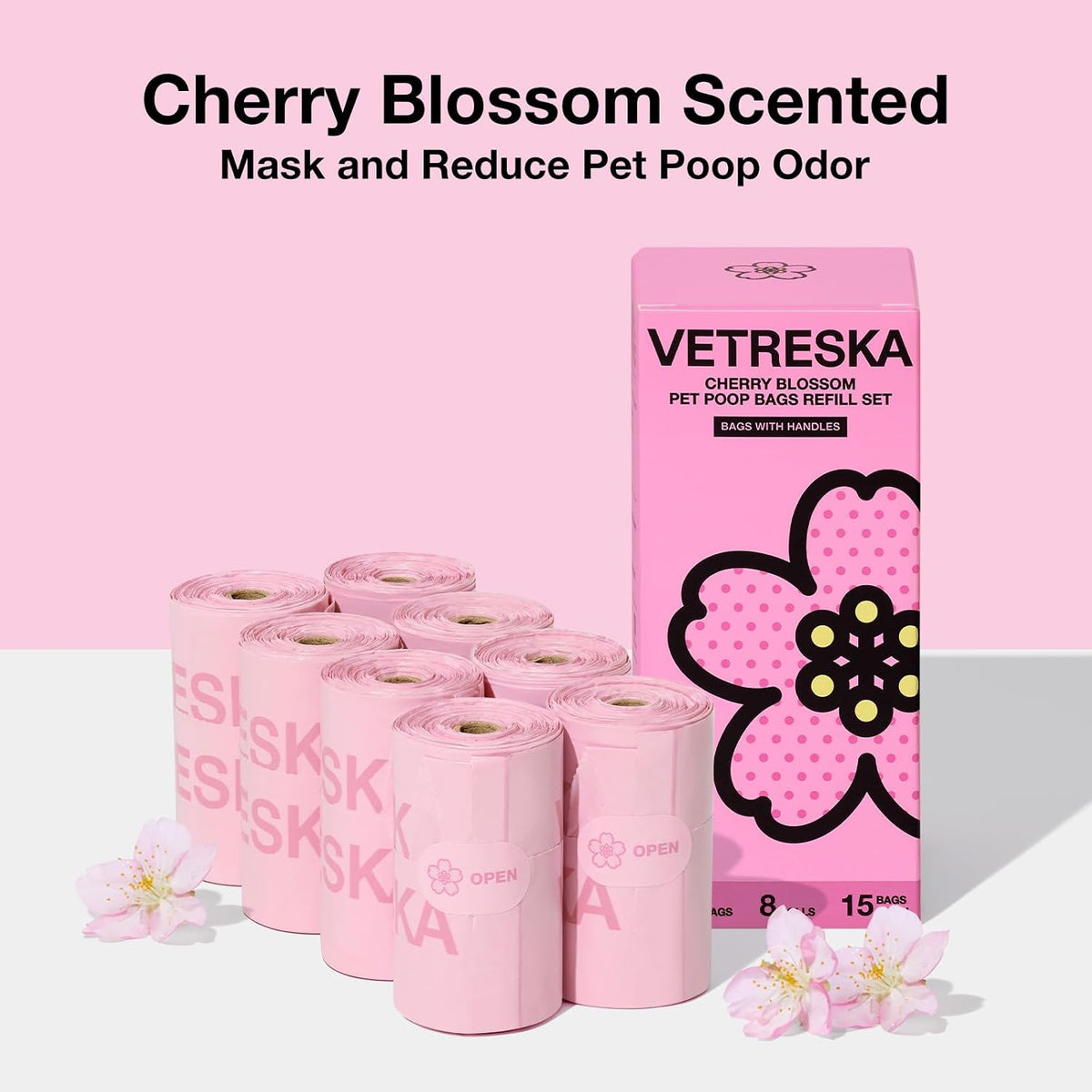 VETRESKA Dog Poop Bags with Handles 240 Count - Cherry Blossom / 1 Count (Pack of 120) - image 4